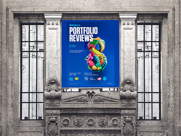 窗户上的海报广告样机