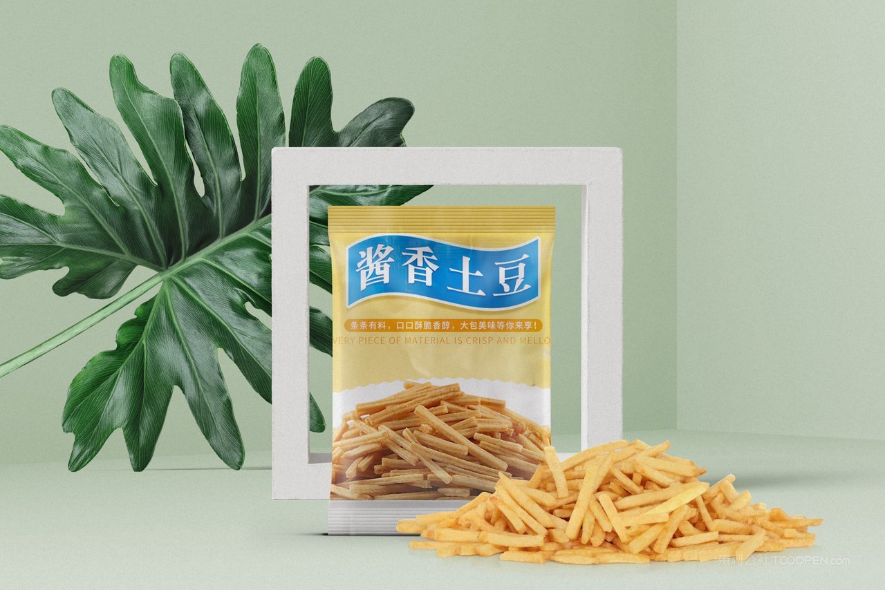 绿色清新美味薯条新品包装样机