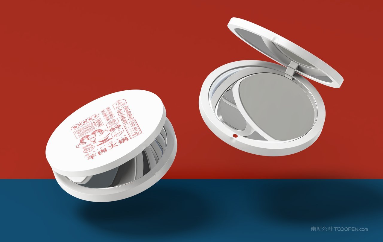 红色餐饮中餐火锅餐厅镜子vi样机