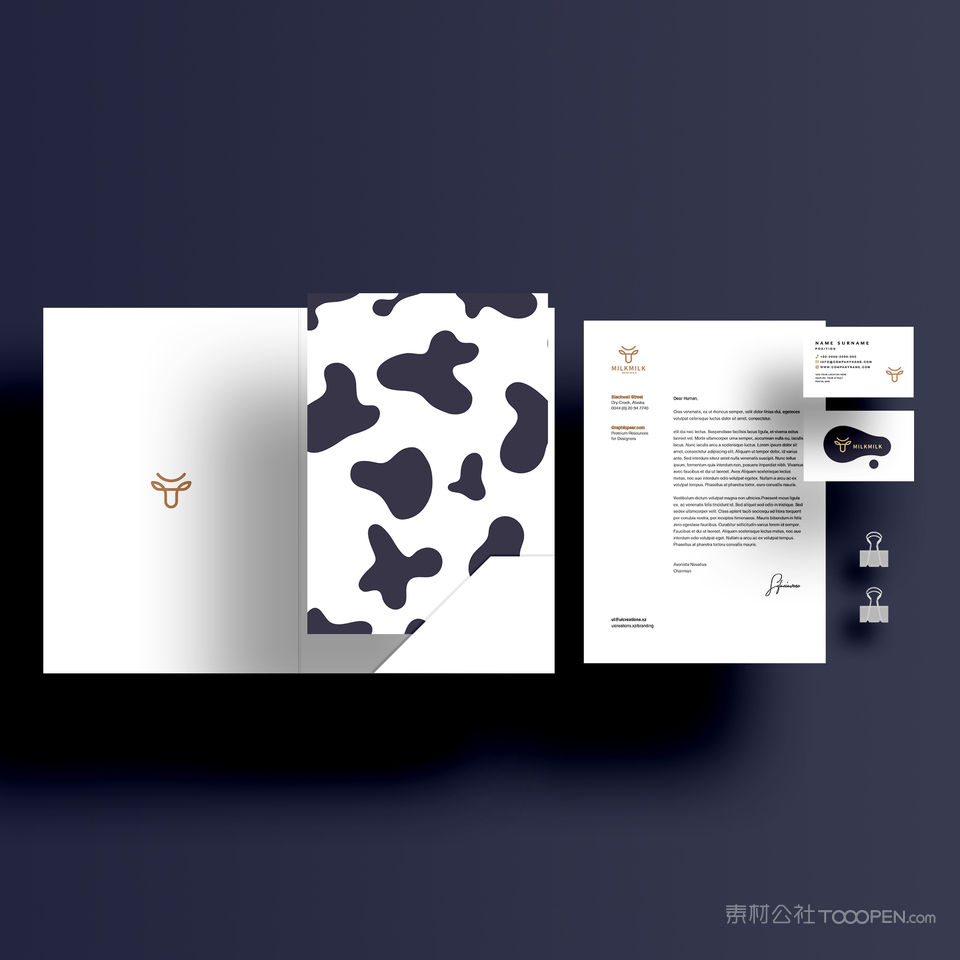 乳制品VI文档文件夹名片贴图样机