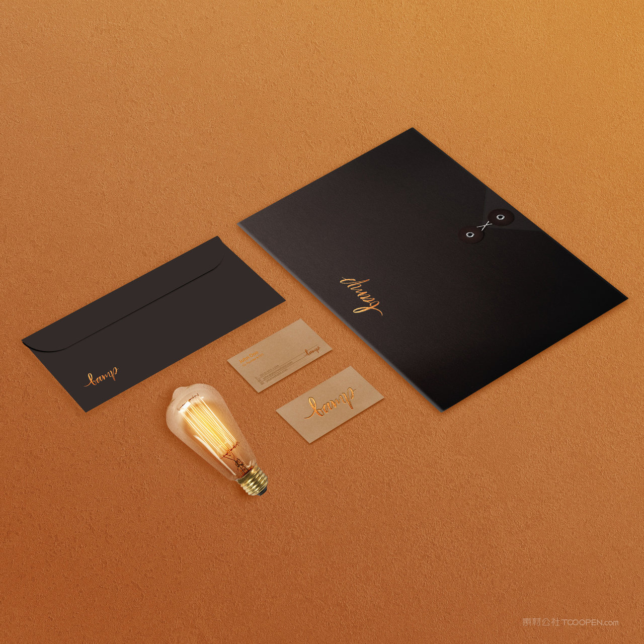 灯具品牌VI文件袋名片信封贴图样机