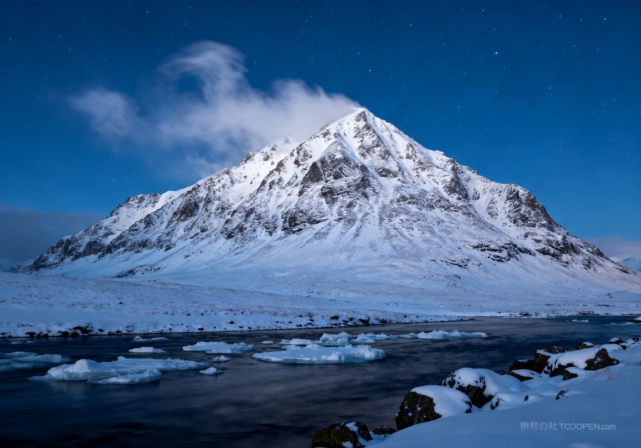 山水冬季雪景自然冬天山峰河流风景唯美