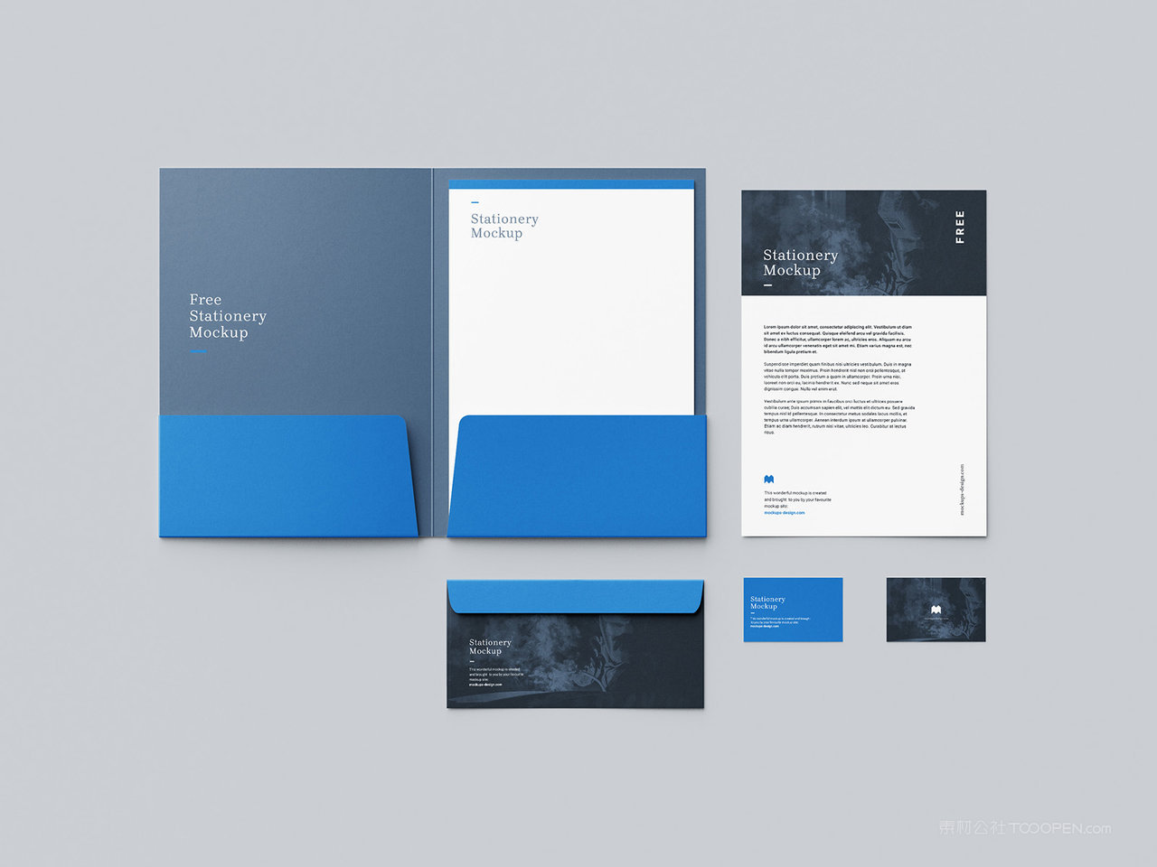 A4文件袋封面和信封名片VI样机素材