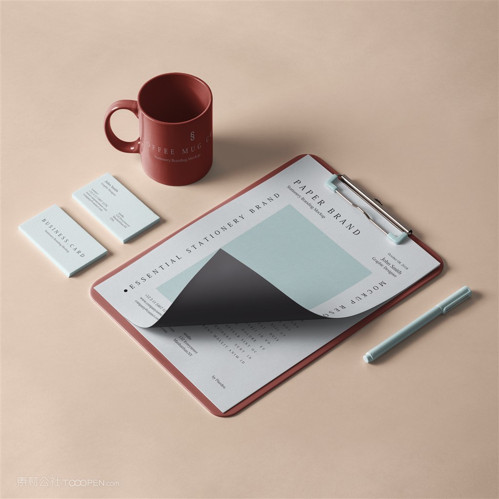 马克杯名片A4夹板vi贴图样机