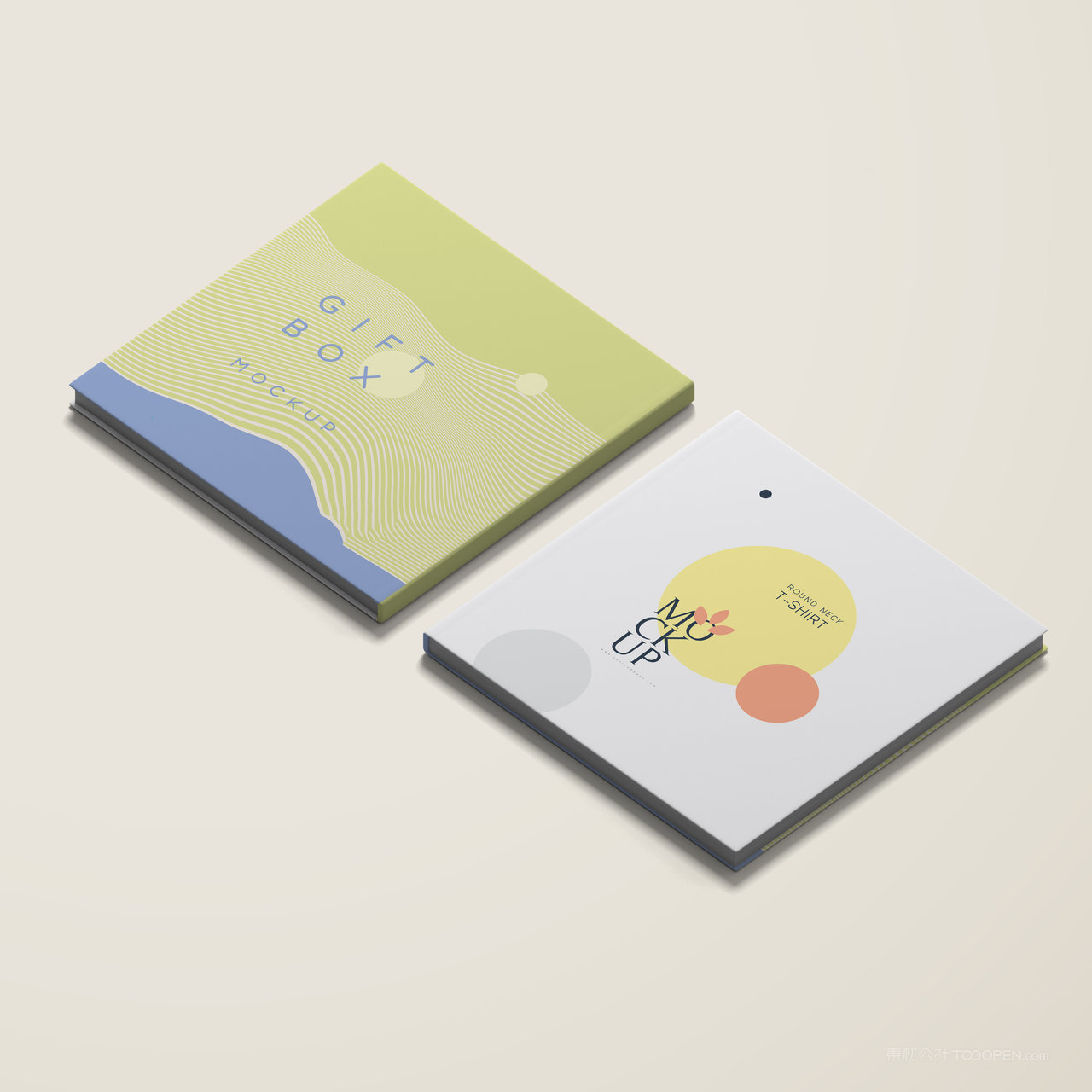 两本方形画册封面封底贴图样机