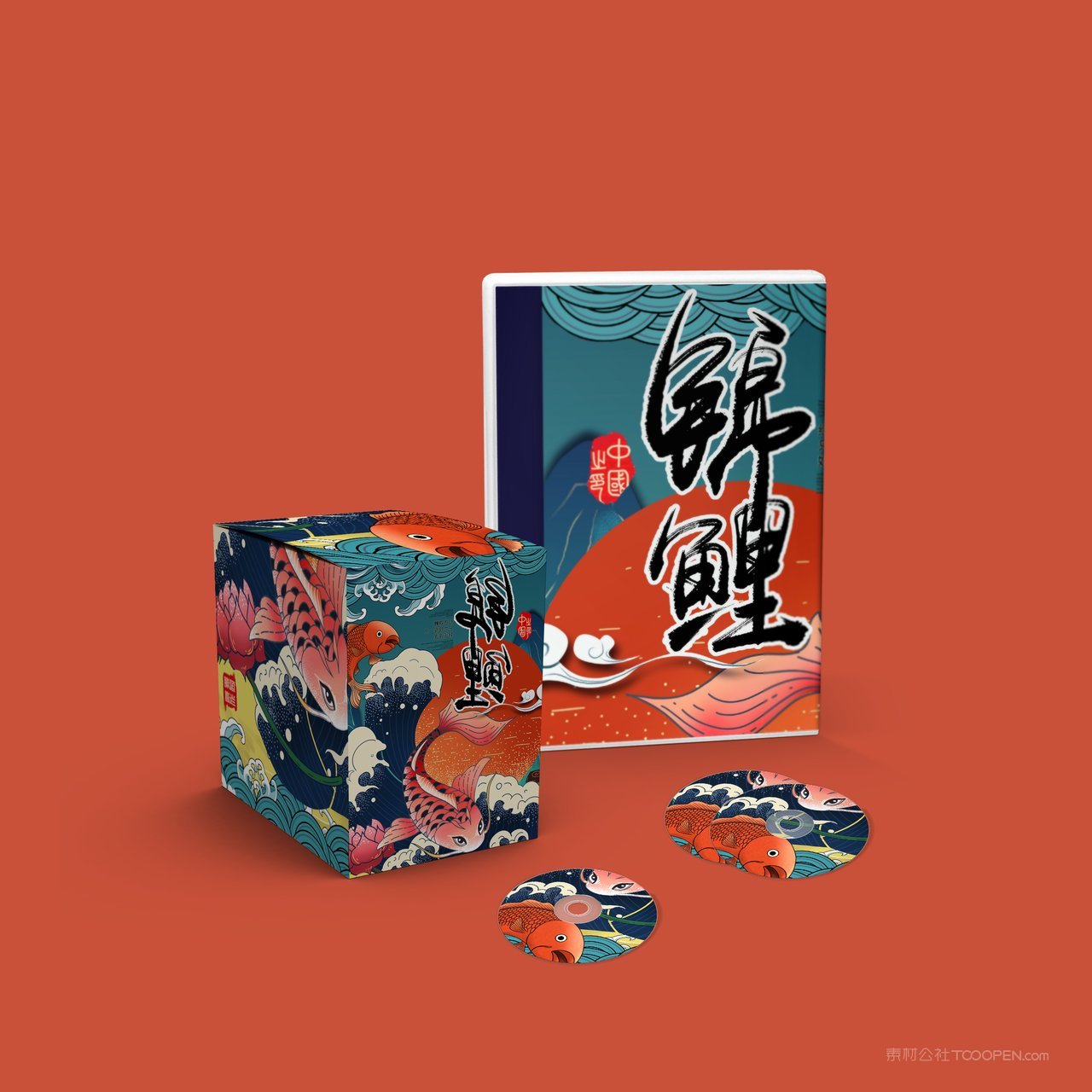 中国红国潮文创贺岁年货红色礼盒样机 (50)