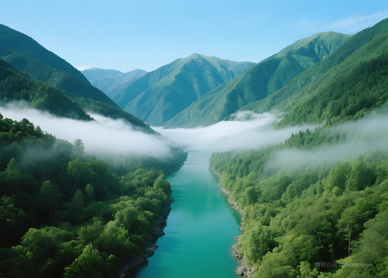 山峰高清风景景观自然唯美河流天空山水