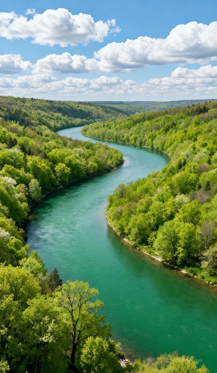风景唯美山峰山水天空意境春天自然河流