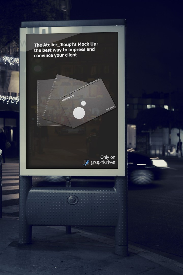 夜晚街道广告灯箱样机模板