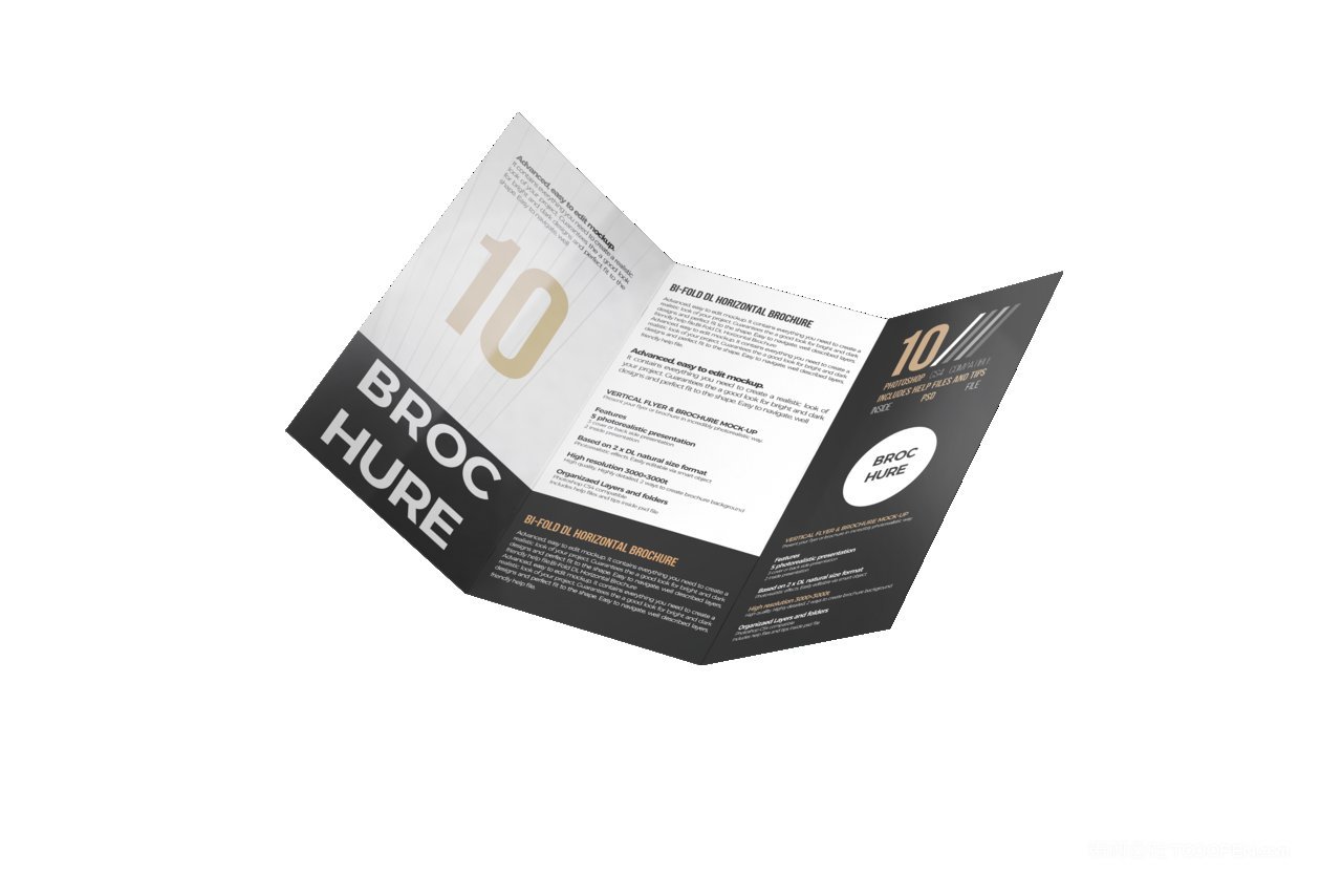 简洁商务黑打开的三折页企业ps样机 (4)