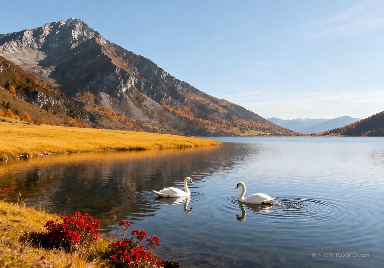 湖泊意境青山唯美山水天空山峰秋天