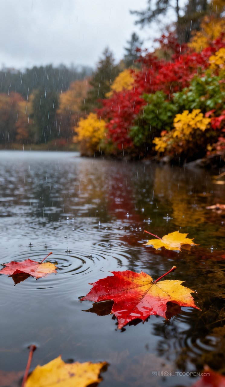 山水山峰天空秋天唯美树木秋季湖泊风景