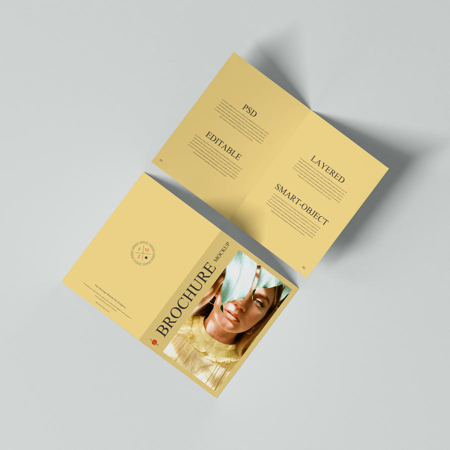 黄色双折a4小册子样机模型