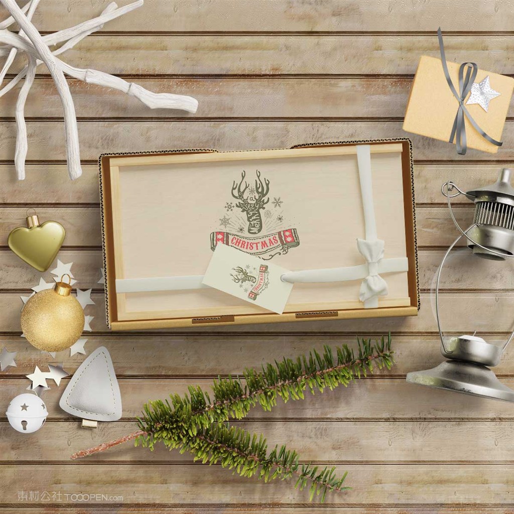 唯美圣诞节桌面礼物场景样机