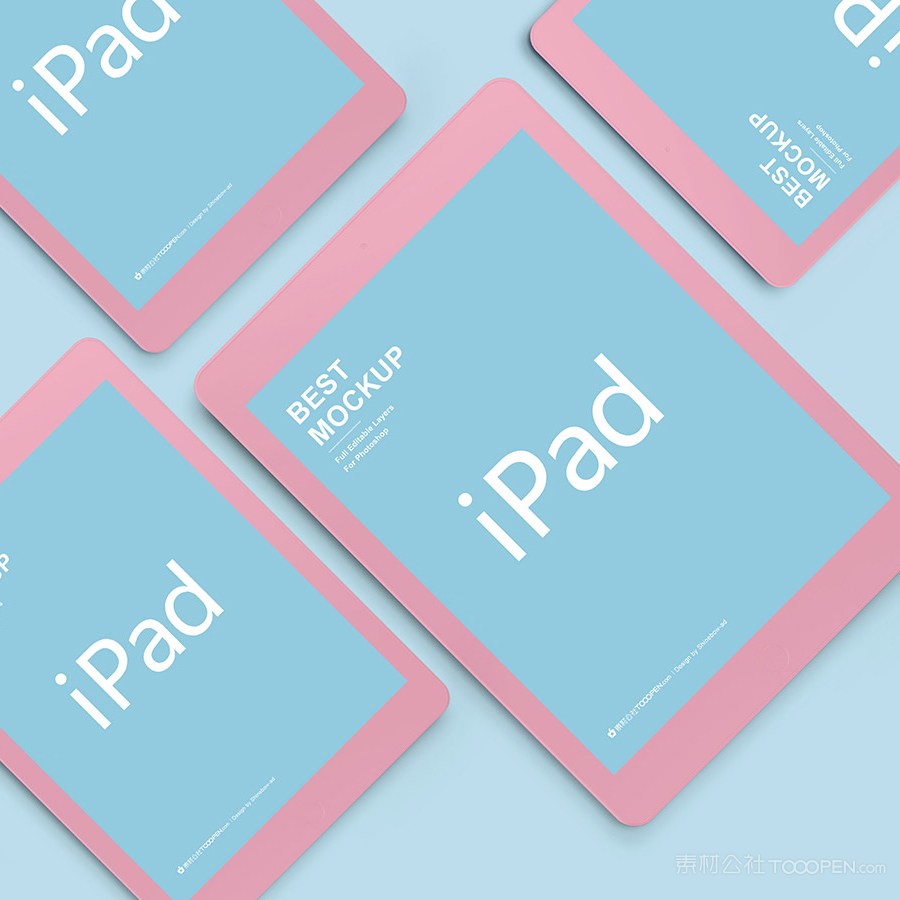 蓝色背景上炫彩苹果ipad样机