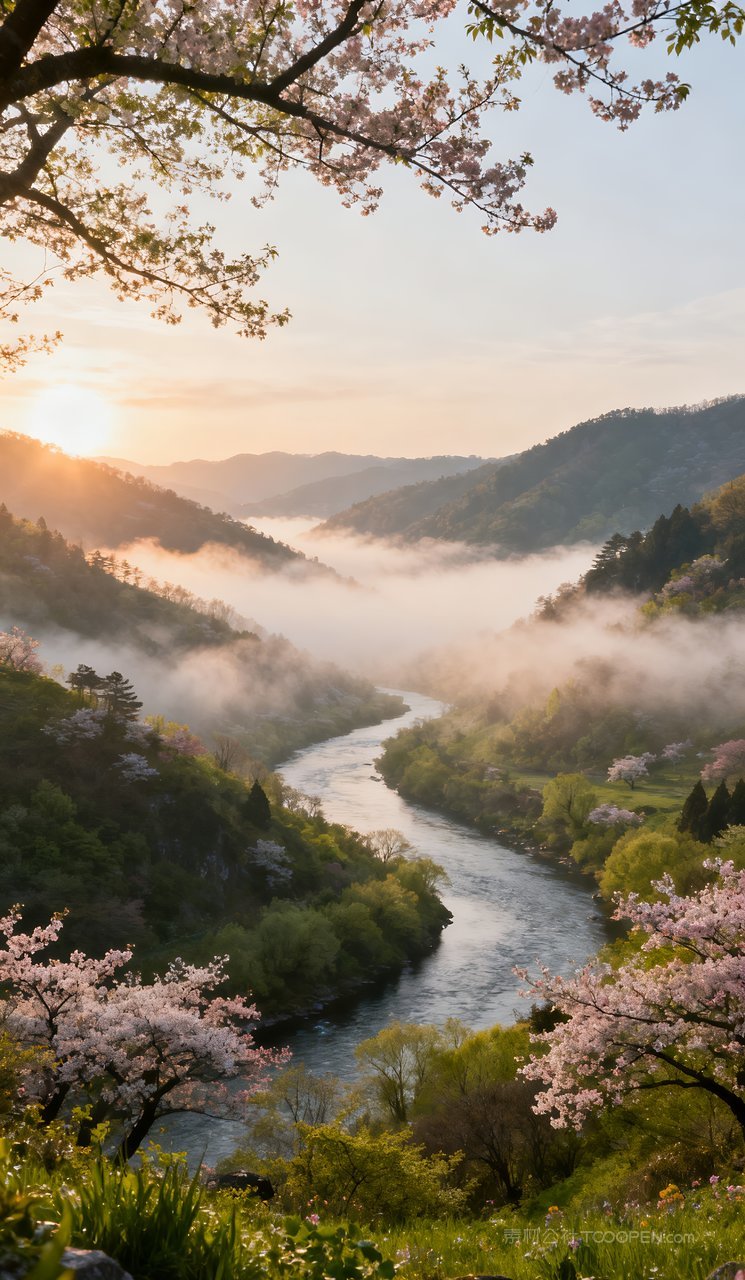 河流意境山峰自然风景天空山水春天唯美