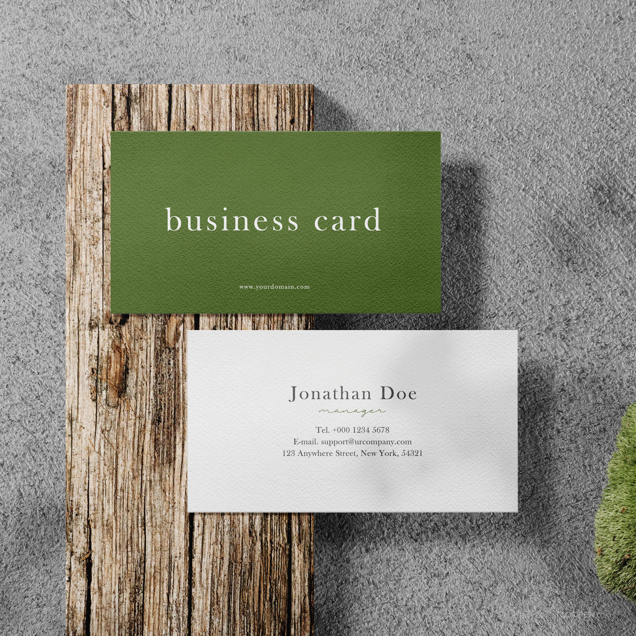 木头上的名片正反面贴图样机