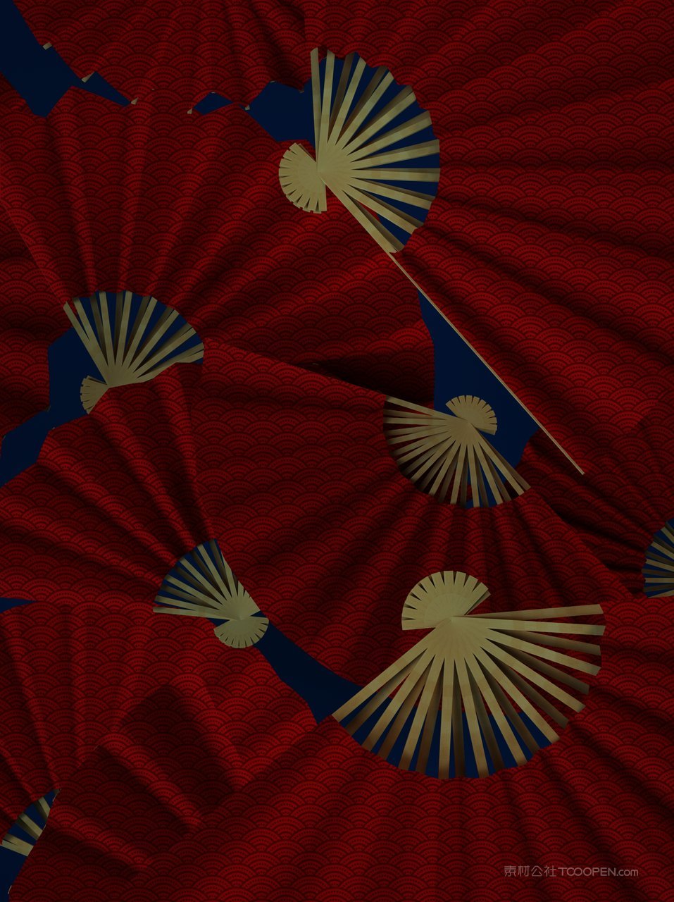 中国红国潮文创贺岁扇子元素样机 (9)