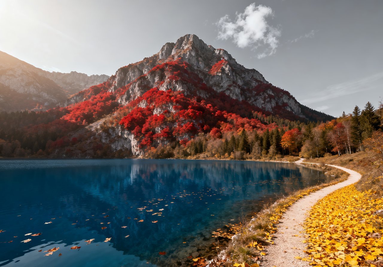 湖泊青山唯美山峰意境天空山水蓝天