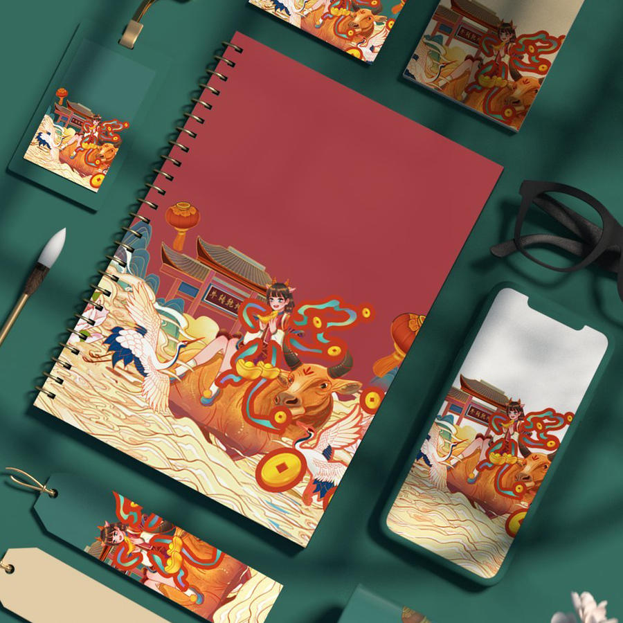 中国红国潮贺岁年货红色礼盒样机