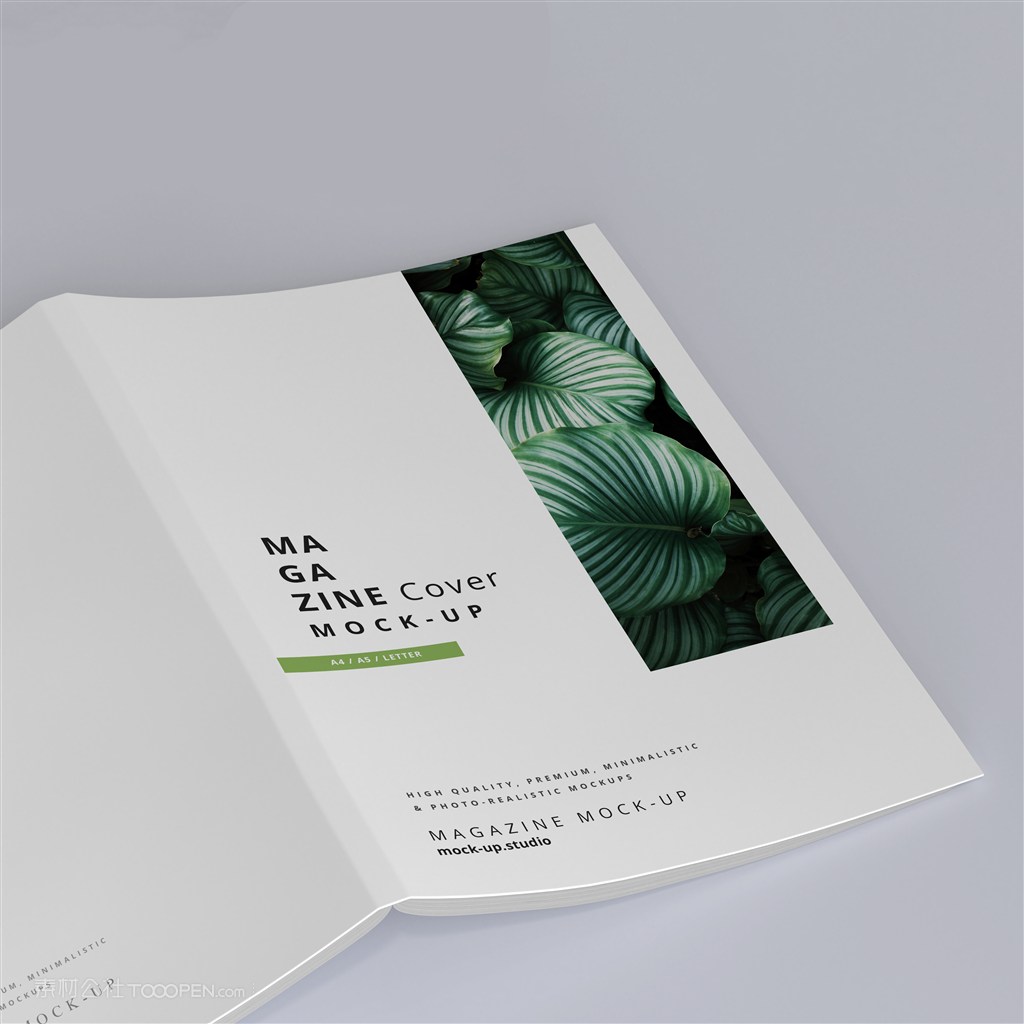 内页向下打开的杂志封面封底贴图样机