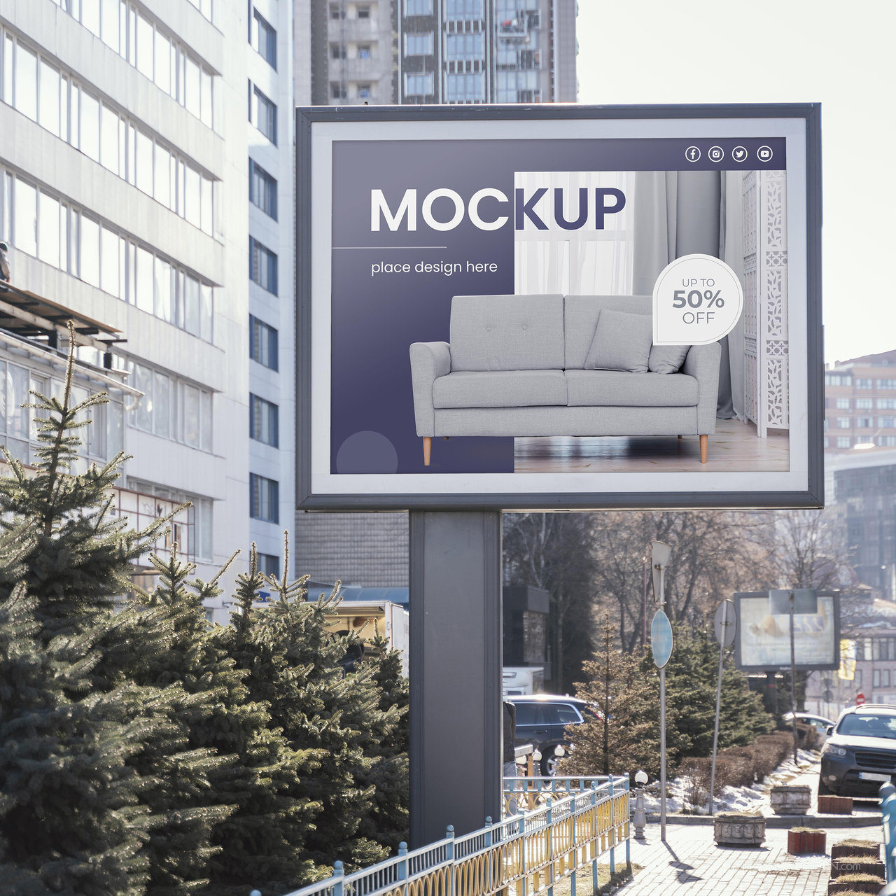 方形立柱广告牌贴图样机