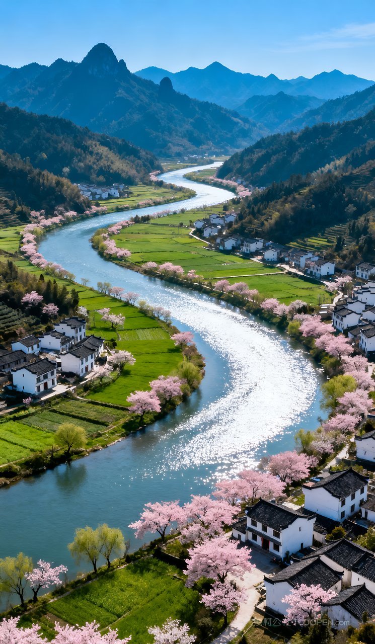 风景天空自然唯美山水河流山峰春天意境