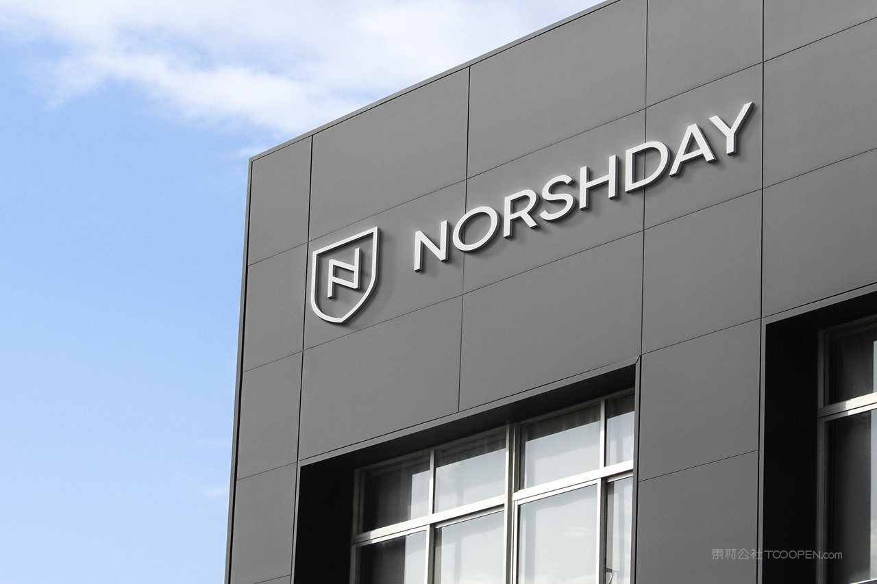 户外商务灰色大楼楼体银色logo标志样机