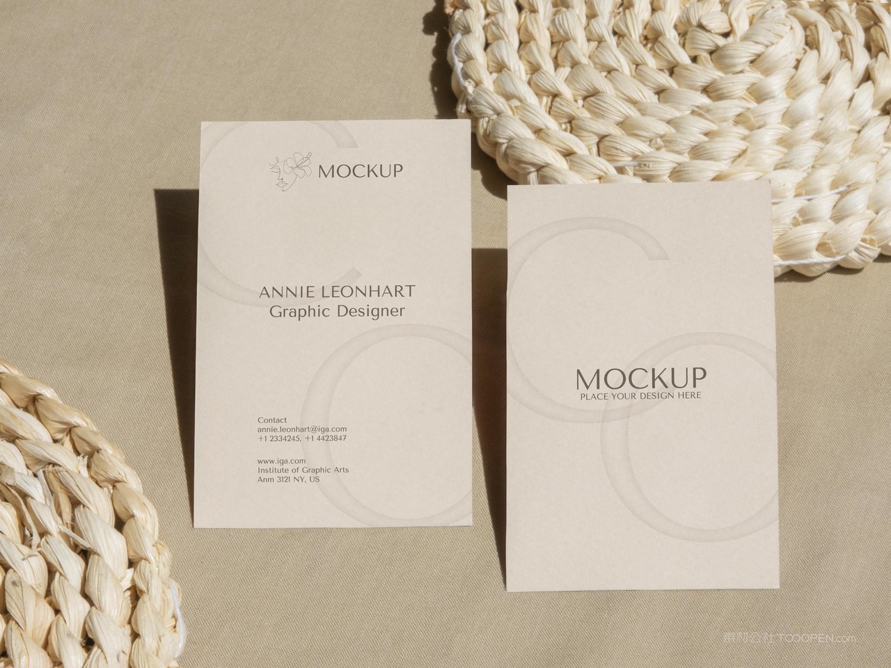 文艺植物纸质名片光影场景样机