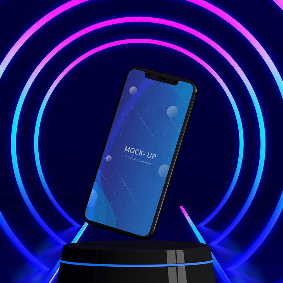 霓虹背景手机样机