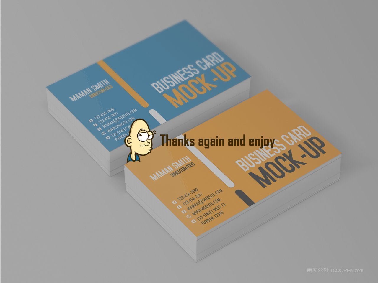 卡通一叠英文名片贴图样机 (1)