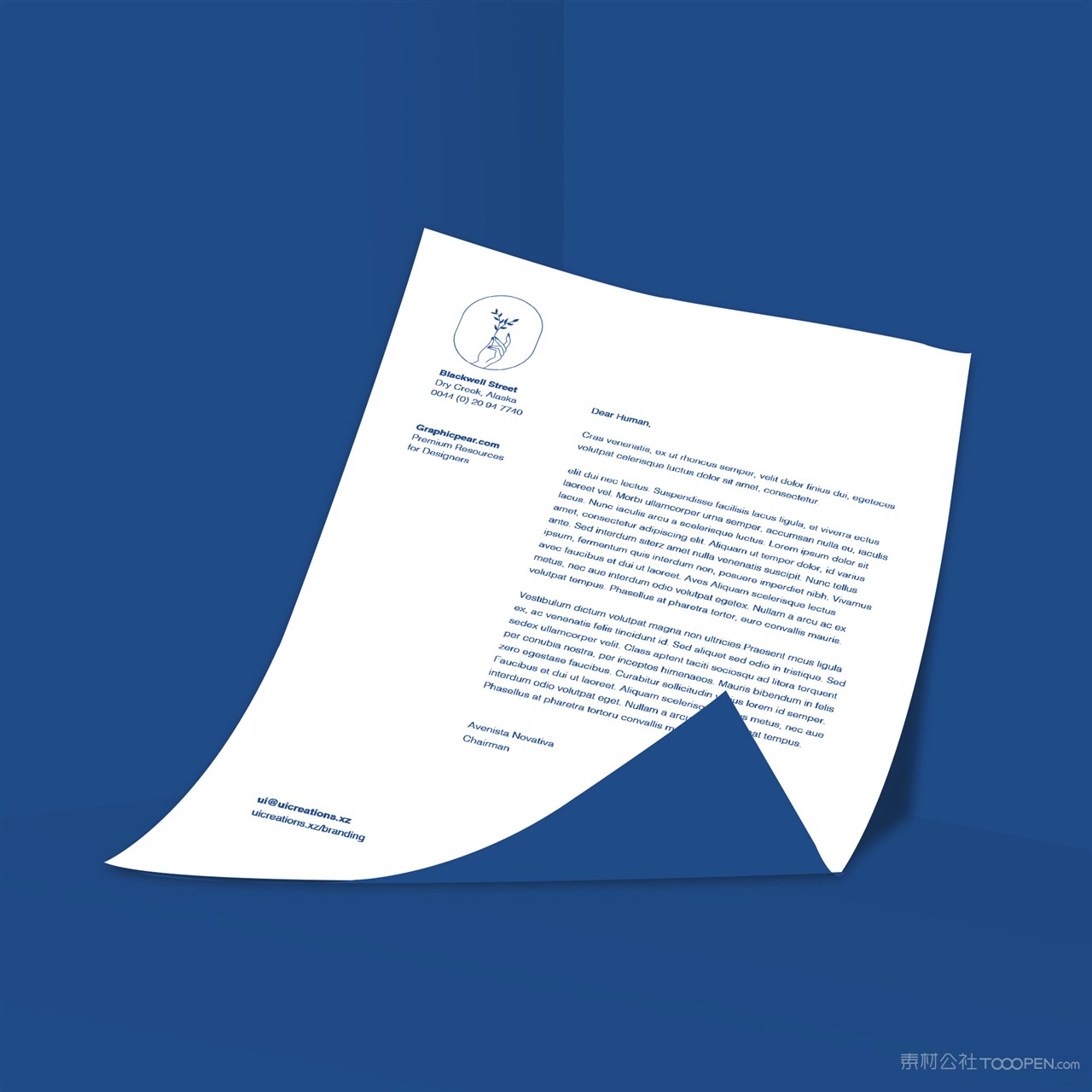 蓝色背景A4文档贴图样机