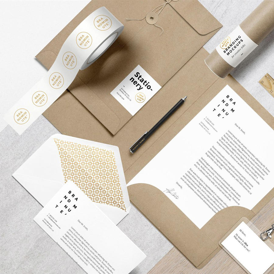 胶带信纸信封名片文件袋档案袋圆筒包装宣传单胸卡工作证封套样机