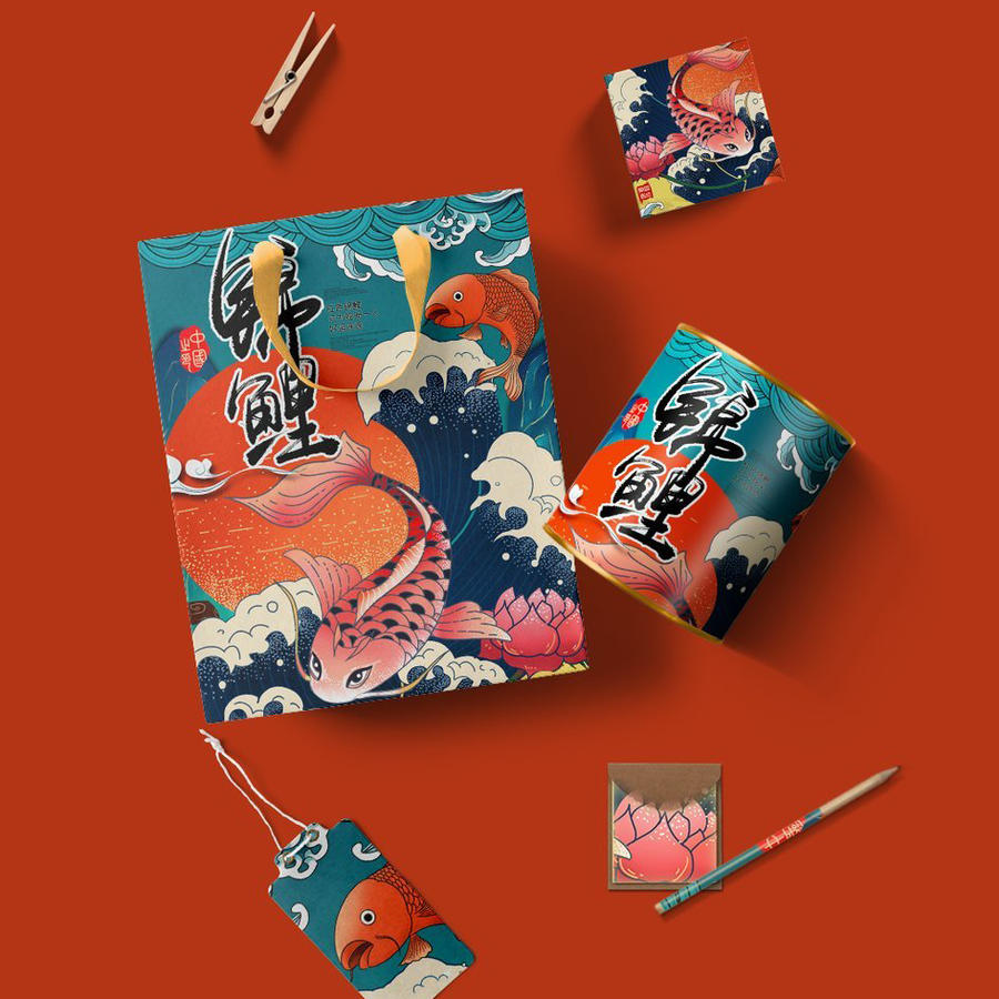 中国红国潮文创贺岁年货红色礼盒样机 (49)