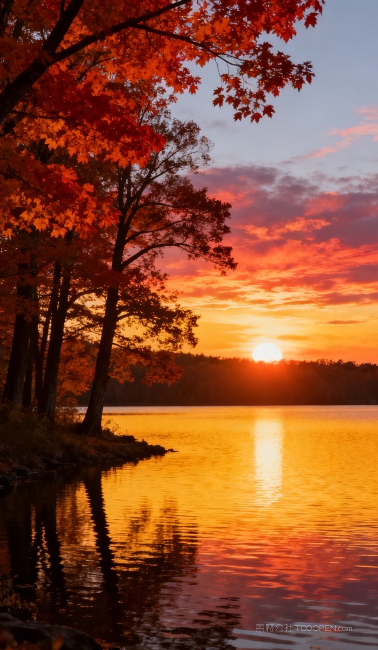 风景山峰唯美秋季湖泊树木秋天天空山水