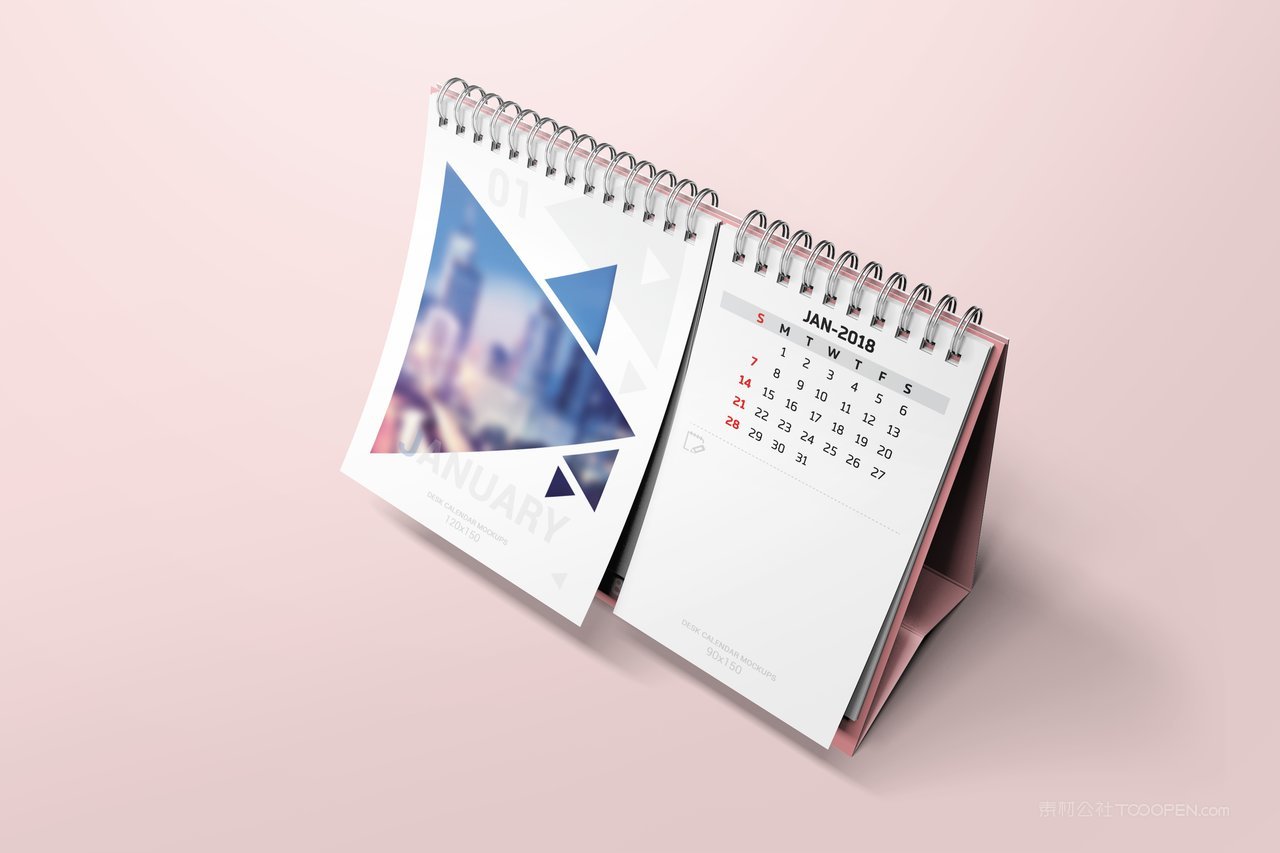 两边台历桌面粉色日历台历设计样机 (2)