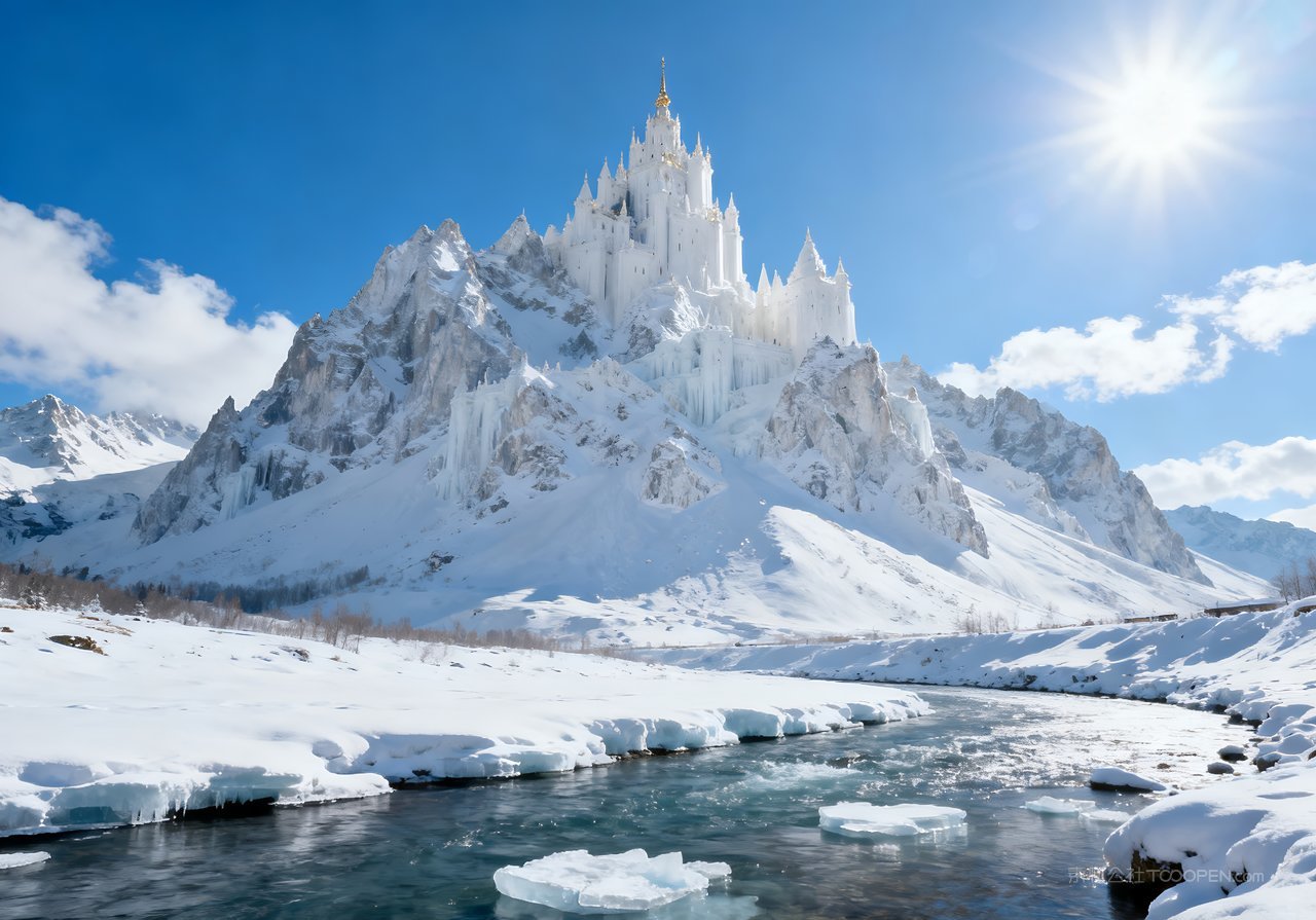 唯美河流冬季冬天风景山峰雪景山水