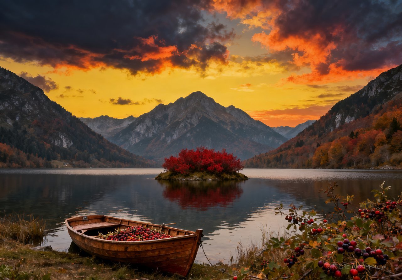 天空山峰秋天青山意境山水唯美湖泊