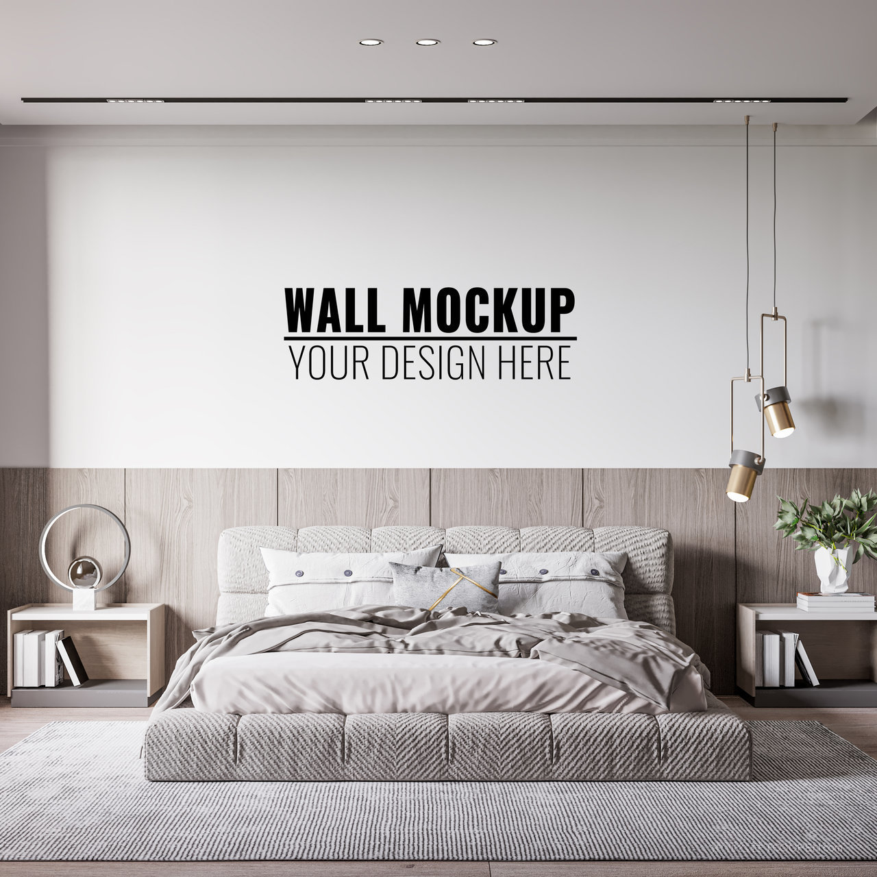 现代简约卧室背景墙样机