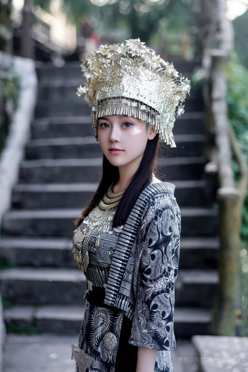 五官精致的漂亮苗族美少女高清艺术照摄影图片