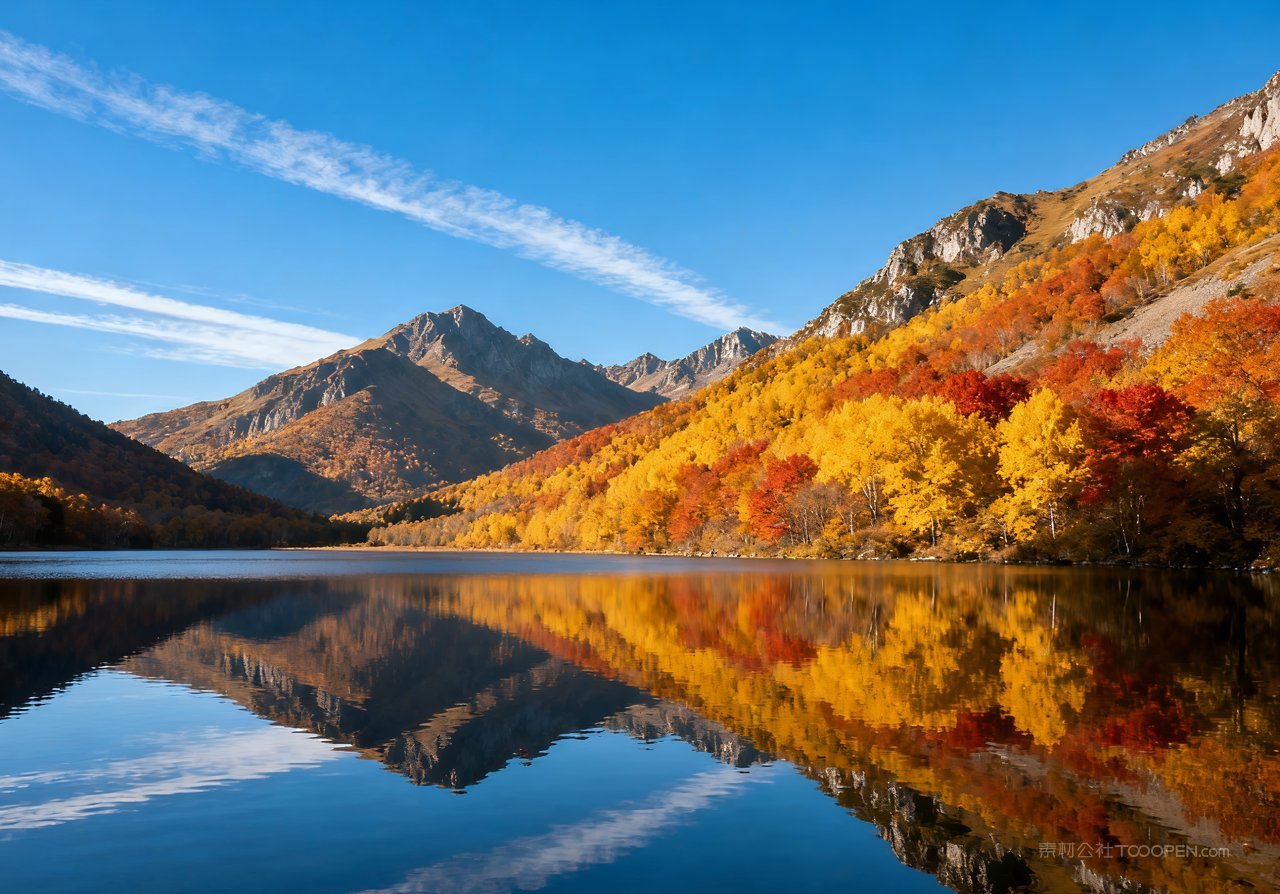 天空意境唯美秋天山水青山湖泊山峰