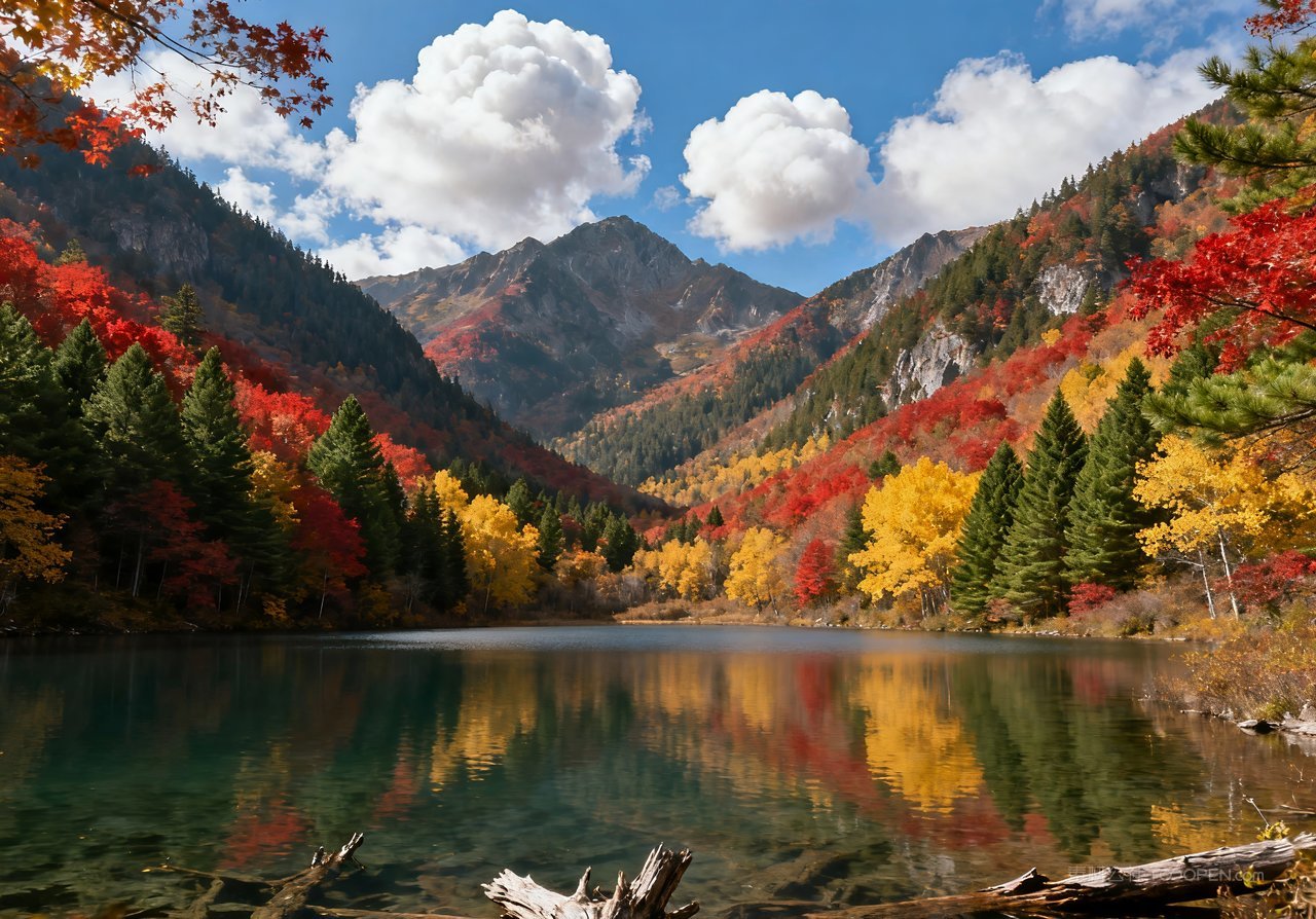 山峰天空山水湖泊意境唯美秋天