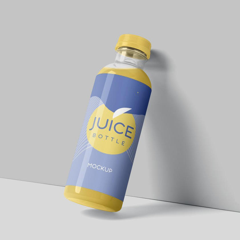 黄色橙汁果汁透明瓶子样机 (1)