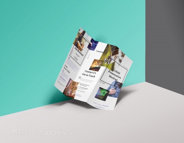 靠在墙边的三折页样机模板