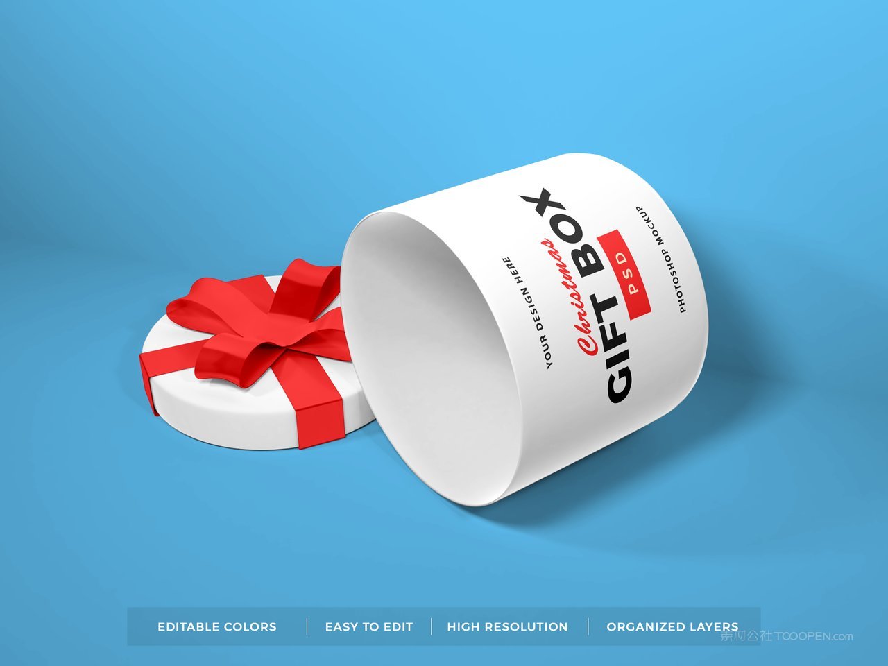 白色节日礼物礼品圆柱形生日蛋糕logo贴图样机 (9)