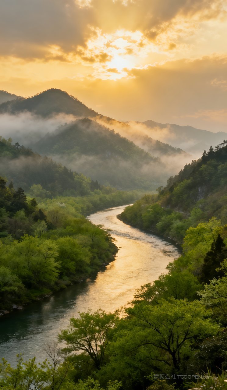 山峰唯美意境天空自然春天山水风景河流