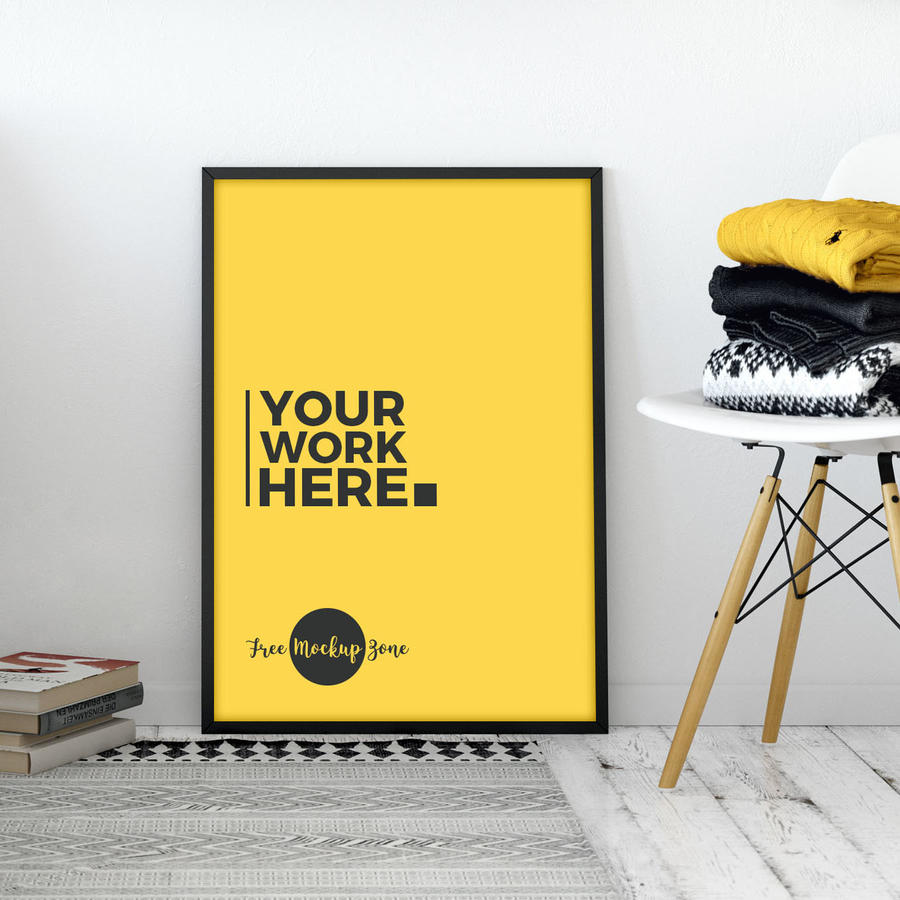 室内站立海报样机