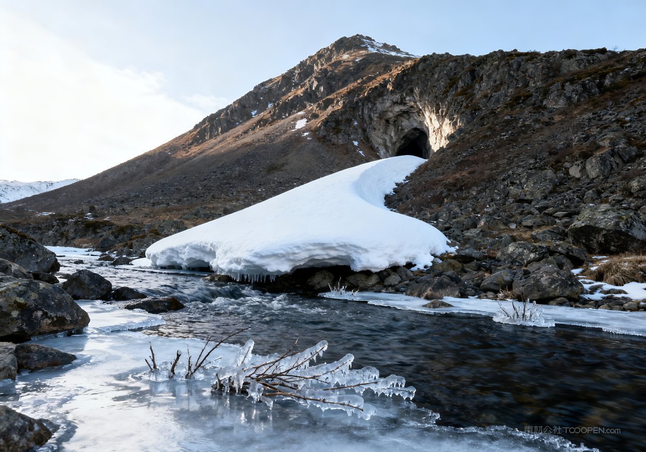 河流冬季冬天雪景风景唯美山水山峰