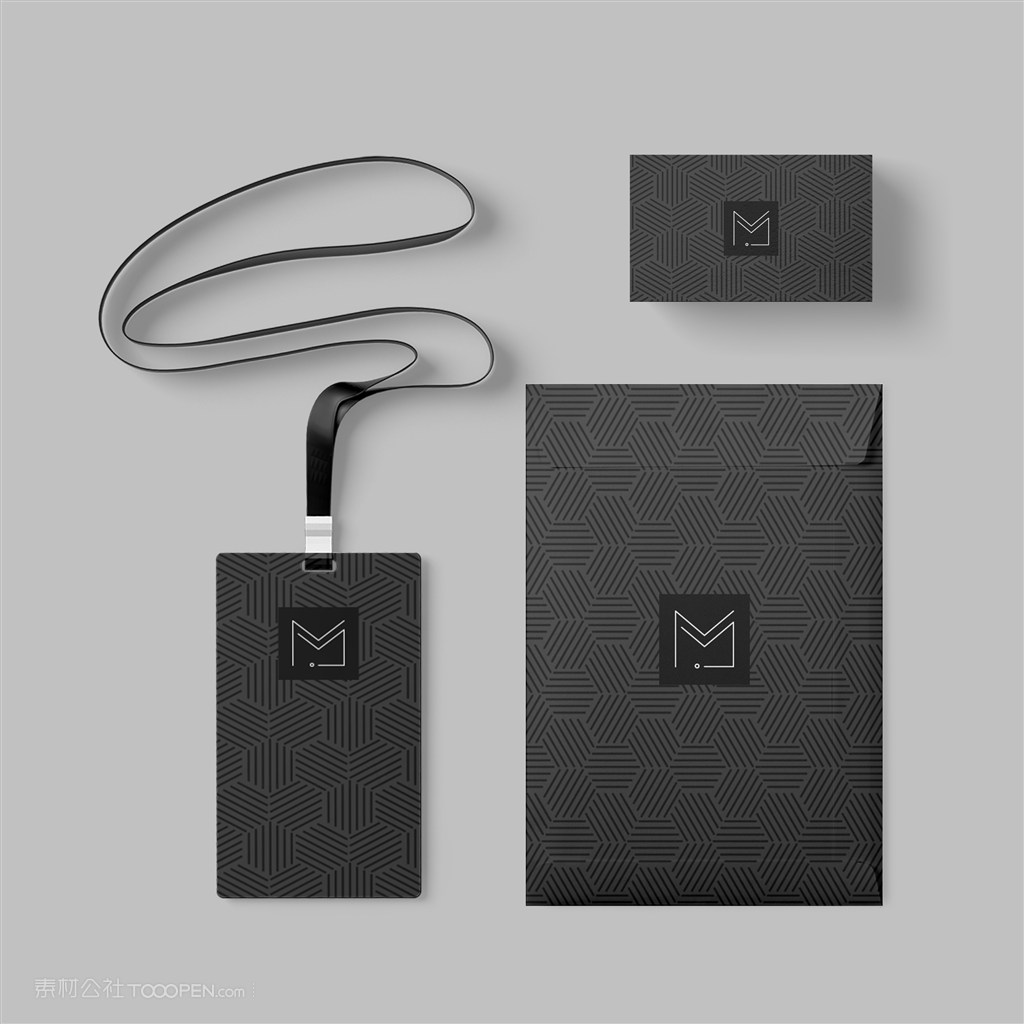 简约黑色轻奢vi工作证名片文件袋贴图样机