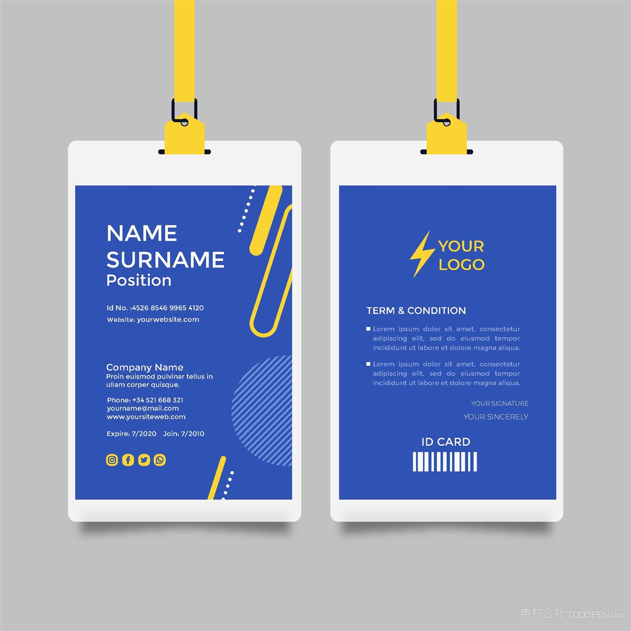 蓝色商务工牌模板